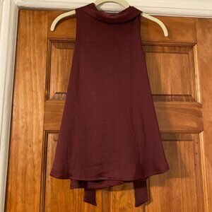 NWT ASTR Burgundy Wine Tie Neck Open Back Silky Tank Top